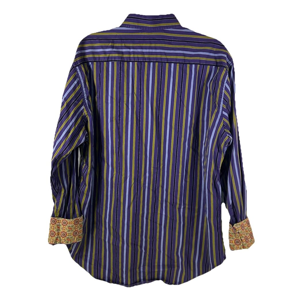 Robert Graham Shirt Mens XL Striped Embroidered Flip Cuff Button Up Long Sleeve - Picture 6 of 12
